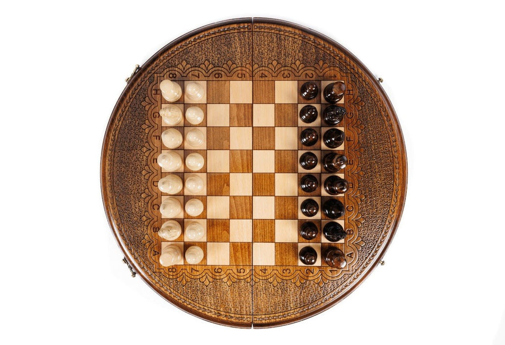 Wooden Carved Chess Set Circular 40 cm | 15.6" - Unumperfectus