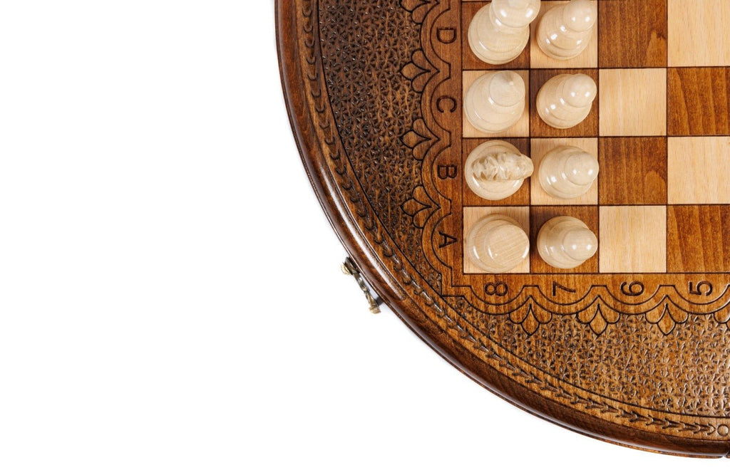Wooden Carved Chess Set Circular 40 cm | 15.6" - Unumperfectus