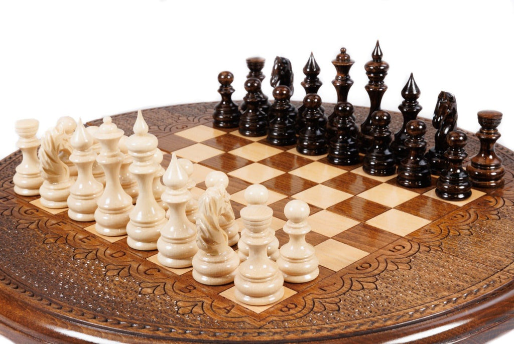 Handcrafted Armenian chess board elegant circular geometric style