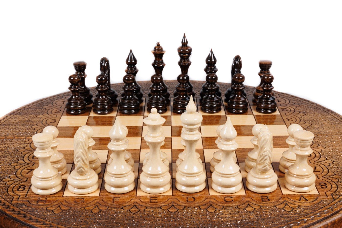 Premium artisan chess set modern circular wooden craftsmanship