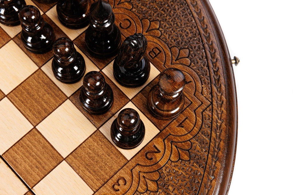 Wooden Carved Chess Set Circular 40 cm | 15.6" - Unumperfectus