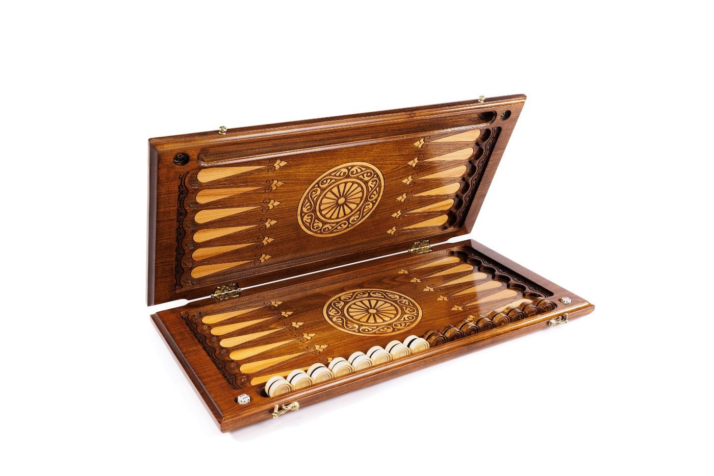 Premium handcrafted wooden backgammon board symbolic eternity artwork