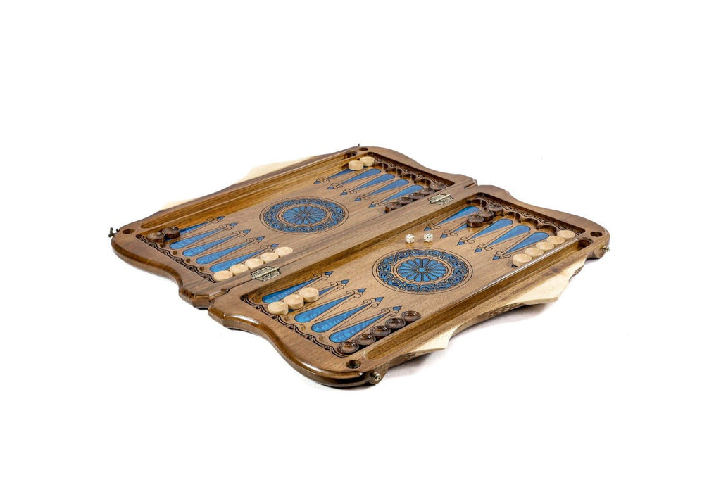 Premium handcrafted wooden backgammon board Armenian cultural epoxy artwork