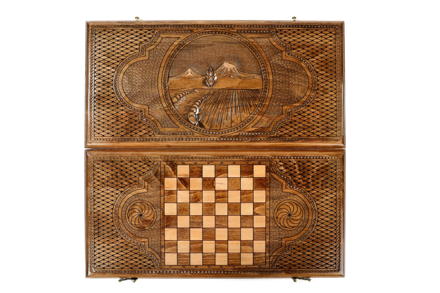 Armenian wooden backgammon board with Mount Ararat design