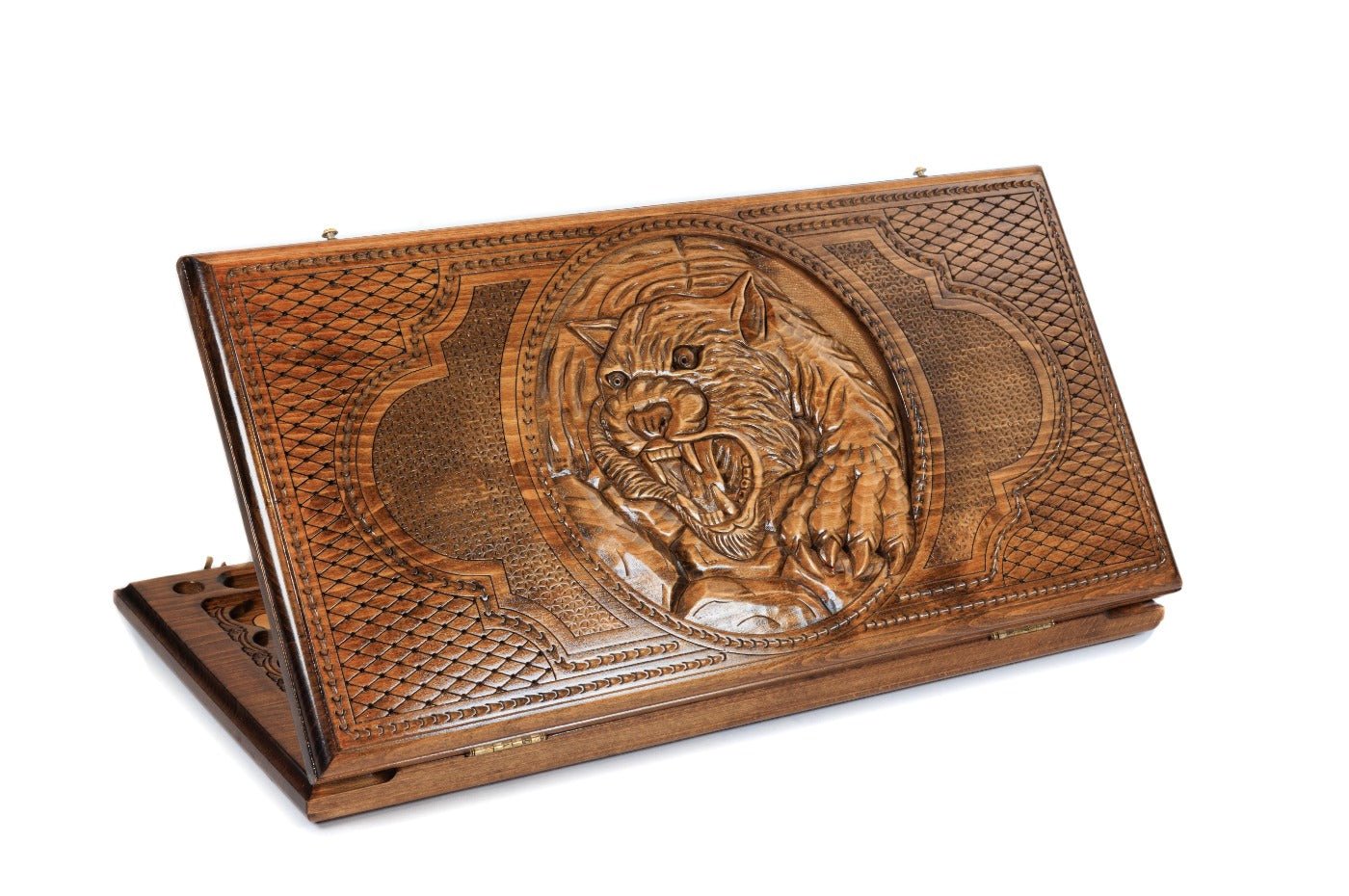 Octagram tiger wooden backgammon board handcrafted luxury design