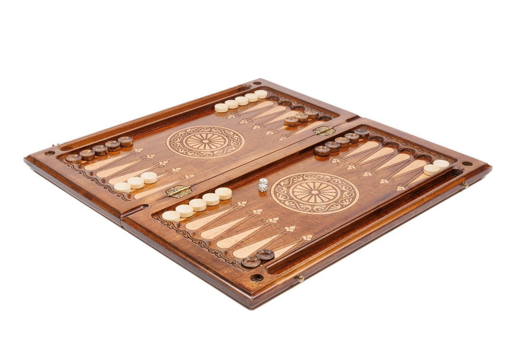 Premium handcrafted wooden backgammon board symbolic tiger artwork