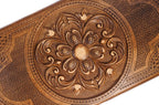 The interior of the open wooden backgammon board highlighting the smooth wood finish and the perfectly aligned pips.