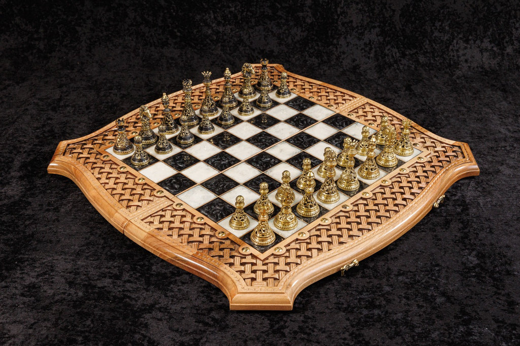Handmade 2-in-1 chess and backgammon board with contour outline 60 cm wooden game set