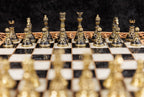 Chess 2 in 1 Board Copyrighted Contour Outline chess and backgammon set - close-up of hand-carved chess pieces