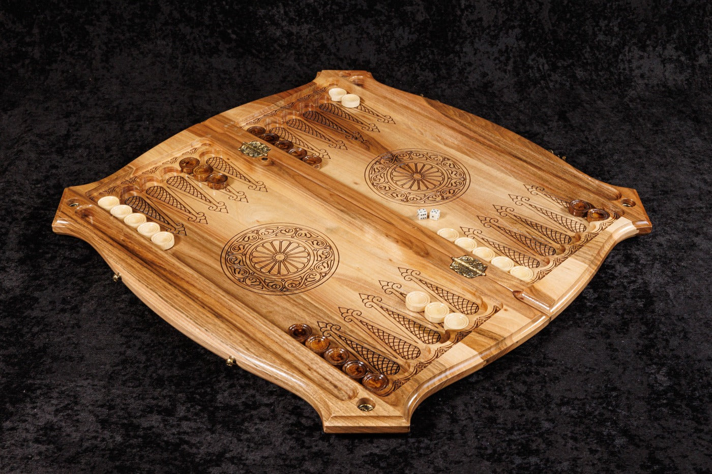 Luxury handcrafted 23.6 inch chess and backgammon board with decorative contour design