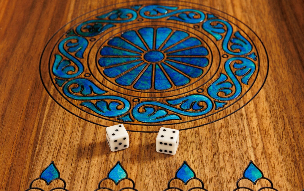 Epoxy Chess–Backgammon Board with Amber Stones – 60 cm | 23.6" Handmade Wooden Game Set