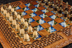 Luxury wooden chess backgammon set featuring natural amber stone accents and resin finish