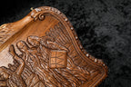 Dance of Sassoun Inlay Copyrighted Mount Ararat Outline backgammon board - close-up of the carved design