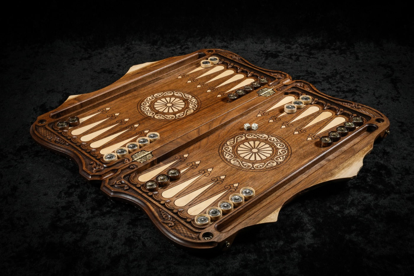 Luxury wooden backgammon board 23.6 inch with Dance of Sassoun design and copyrighted Mount Ararat outline