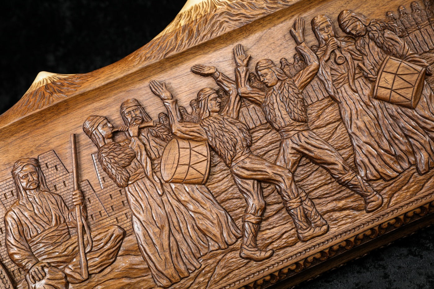 Armenian backgammon set featuring Dance of Sassoun artwork and decorative inlay craftsmanship