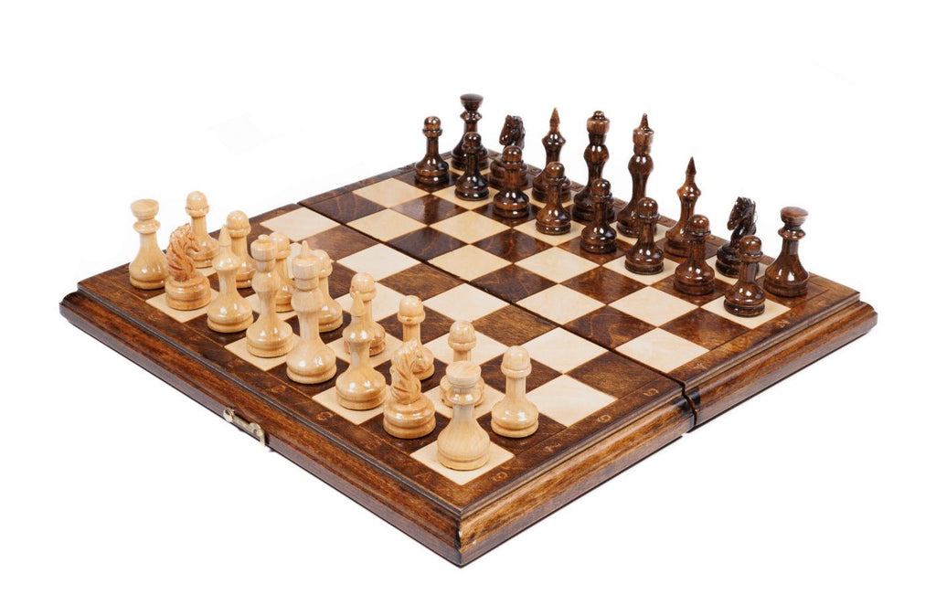 Compact handmade classic chess set with expanded playing field 11.8 inch