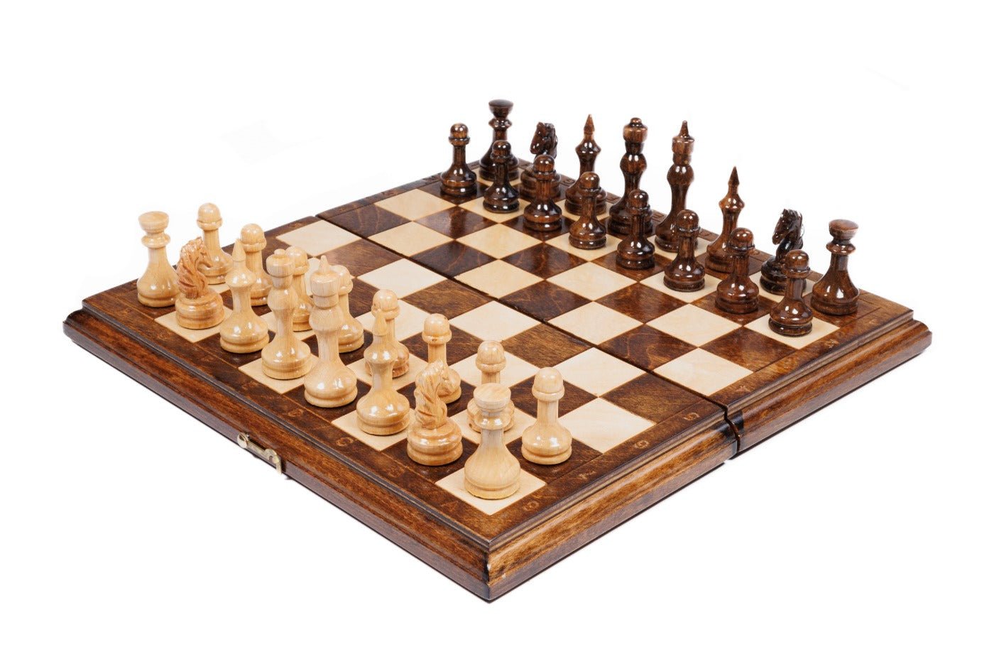 Compact handmade classic chess set with expanded playing field 11.8 inch