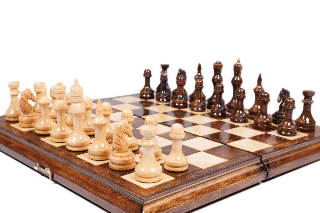 Wooden chess board featuring wider layout and refined handcrafted finish