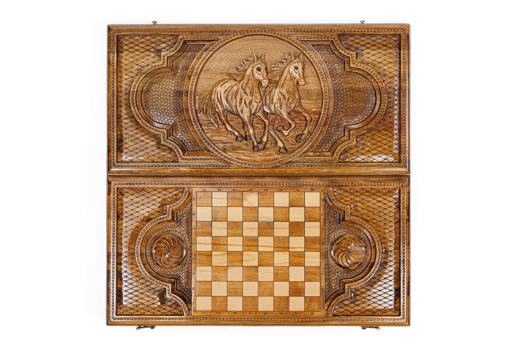 Classic Horse Wooden Backgammon Board - Unumperfectus
