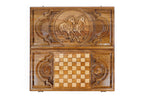Classic Horse backgammon board - playing pieces and dice arranged on the board