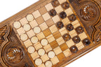Classic Horse backgammon board - close-up of the carved design