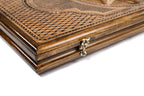 Octagram backgammon board - playing pieces and dice arranged on the board
