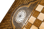 Octagram backgammon board - detail of the wood grain and finish
