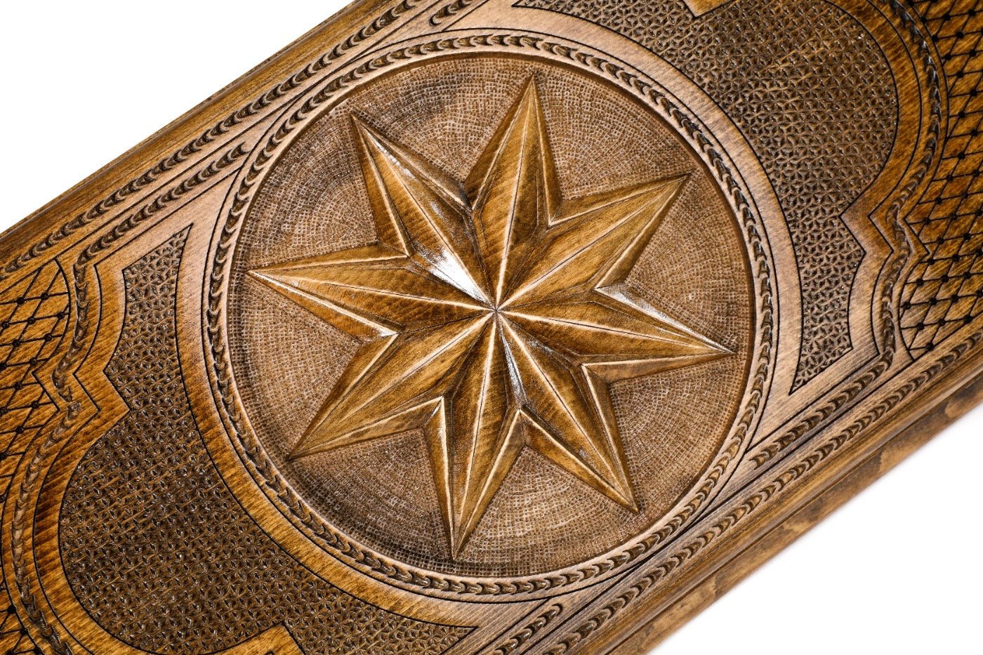 Luxury backgammon board with octagram artistic wooden pattern