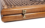 Eternity Symbol backgammon board - playing pieces and dice arranged on the board