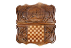 Artsakh We Are Our Mountains backgammon board - close-up of the carved design