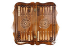 Artsakh We Are Our Mountains backgammon board - playing pieces and dice arranged on the board