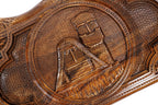 The interior view of the open Hrachya Ohanyan Artsakh set highlighting the rich wood grain and professional-grade playing surface.