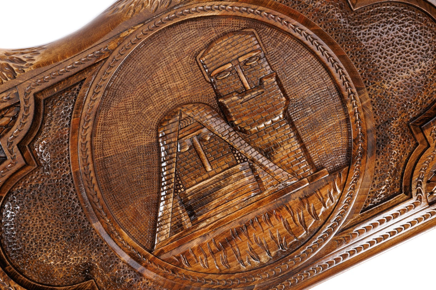 The interior view of the open Hrachya Ohanyan Artsakh set highlighting the rich wood grain and professional-grade playing surface.