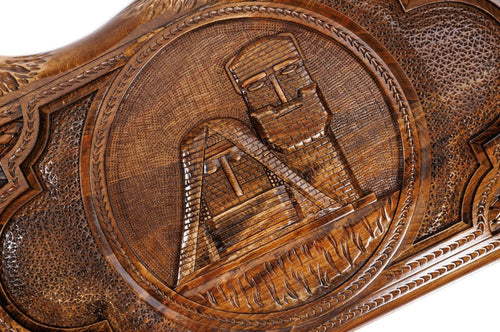 The interior view of the open Hrachya Ohanyan Artsakh set highlighting the rich wood grain and professional-grade playing surface.