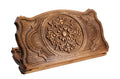 A frontal shot of the closed Ornamental backgammon board featuring intricate carvings inside the copyrighted Mount Ararat outline.