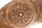 The interior of the open Hrachya Ohanyan ornamental set showing the rich wood grain and the professional-grade playing surface.