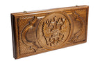 Dual Coat of Arms Armenia Russian Federation backgammon board in wood by Hrachya Ohanyan