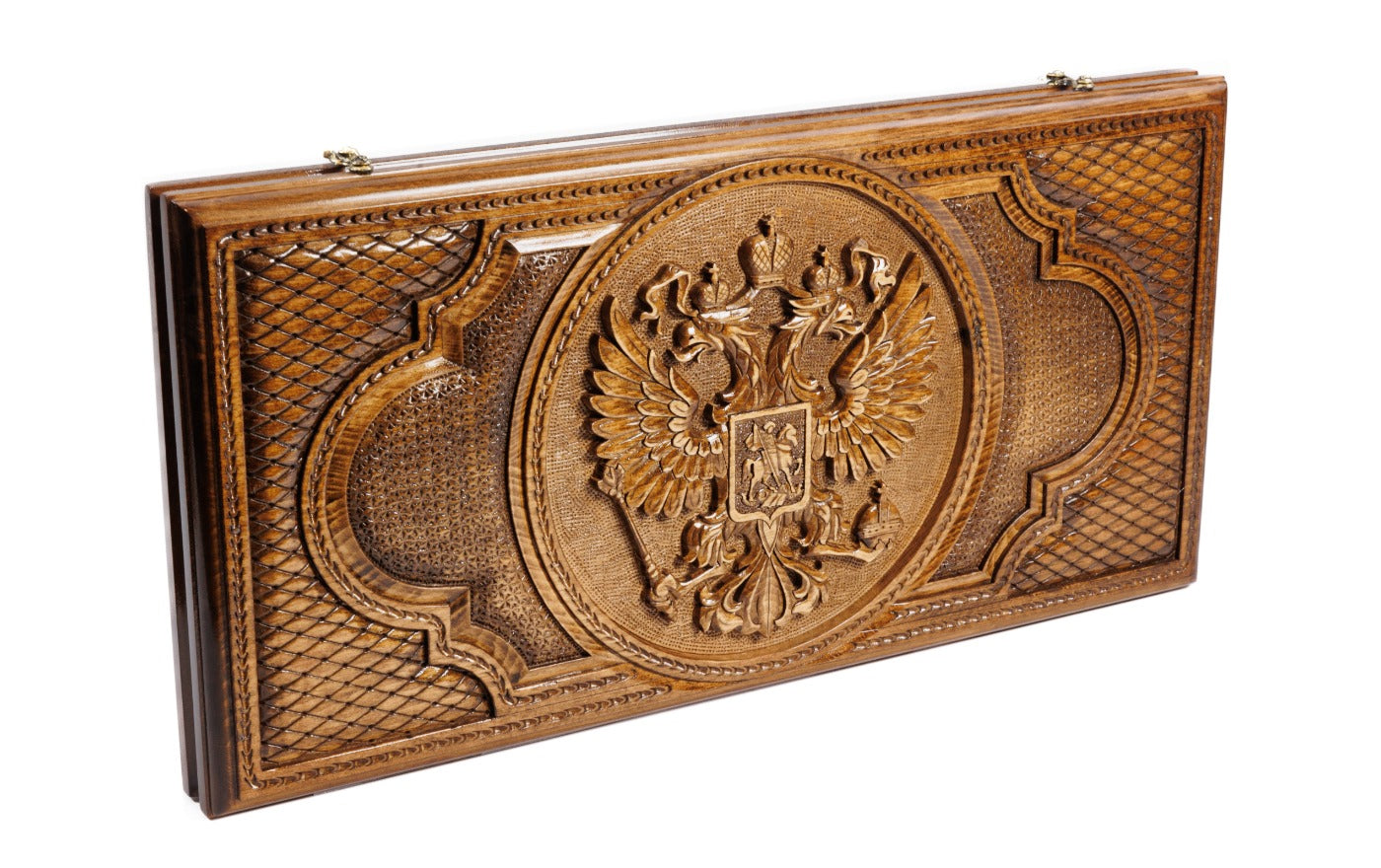 Dual Coat of Arms Wooden Backgammon Board - Armenia & Russian Federation - Unumperfectus