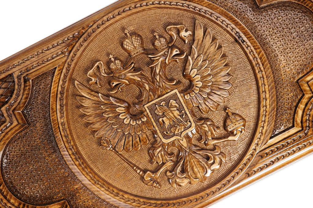 Dual Coat of Arms Wooden Backgammon Board - Armenia & Russian Federation - Unumperfectus