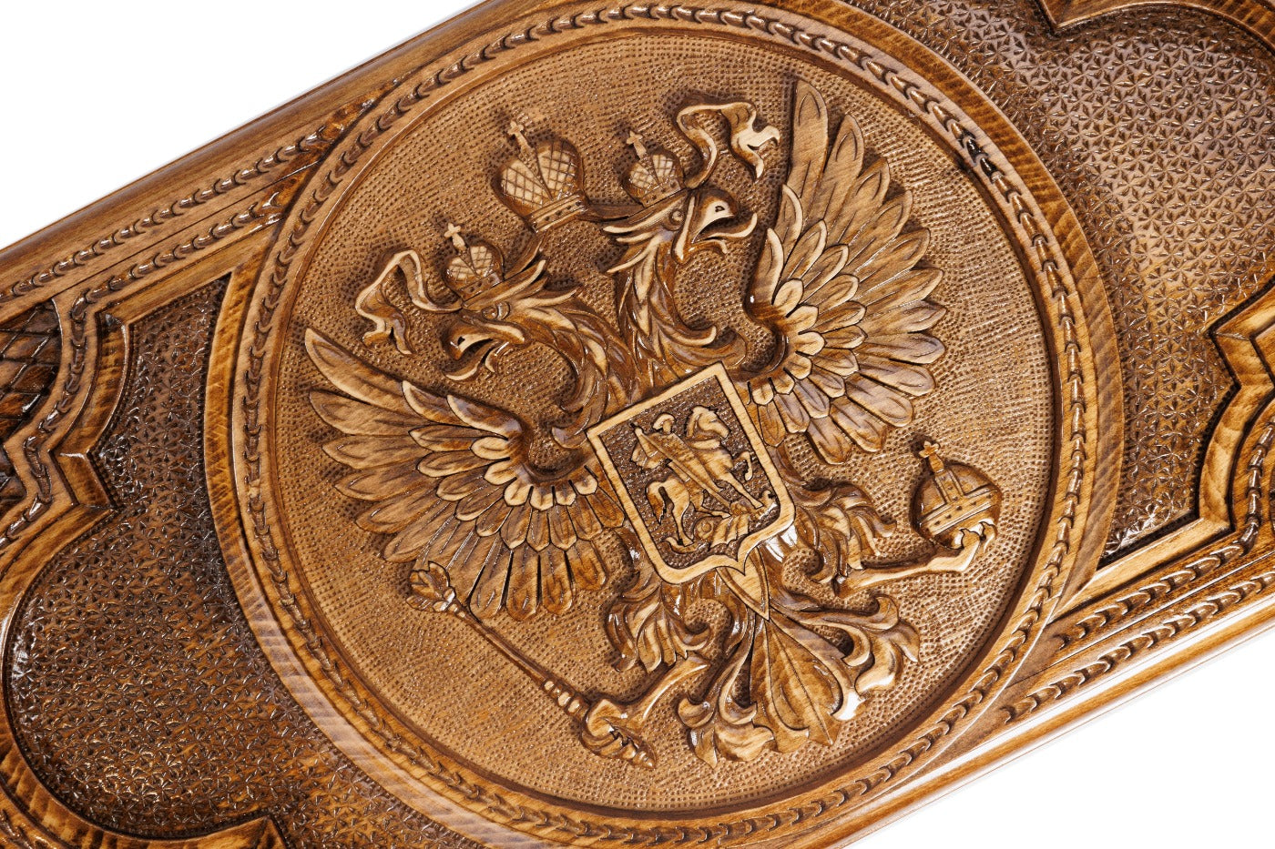 Dual Coat of Arms Wooden Backgammon Board - Armenia & Russian Federation - Unumperfectus