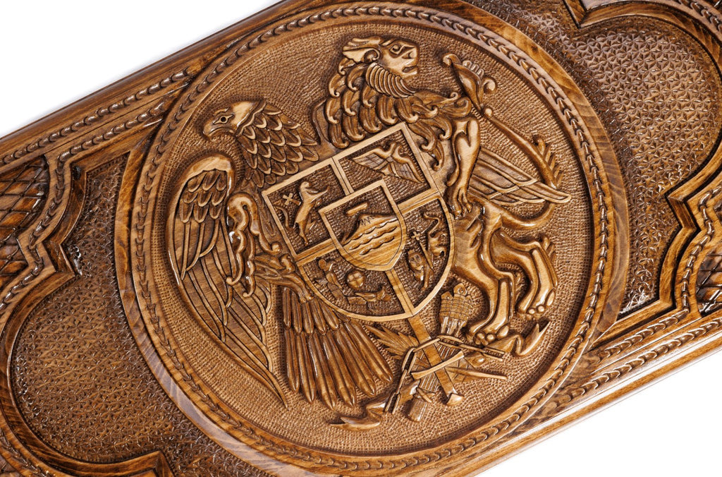 Dual Coat of Arms Wooden Backgammon Board - Armenia & Russian Federation - Unumperfectus