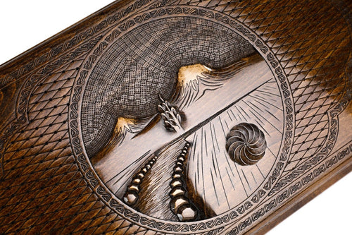 Handcrafted wooden backgammon set with Armenian motif detailing