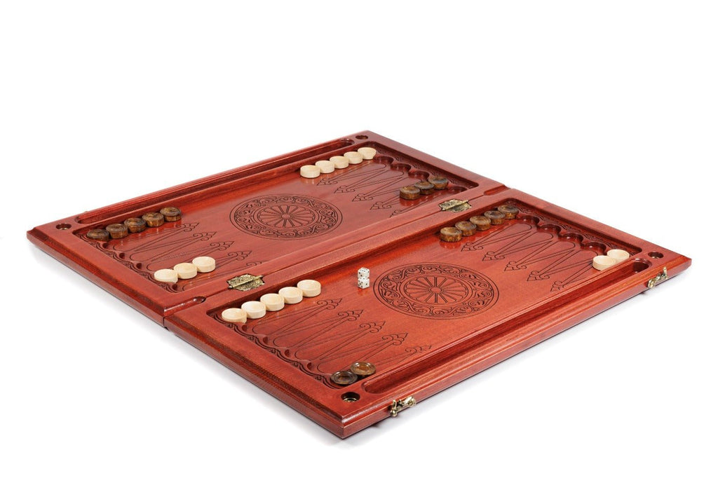 Premium handcrafted wooden backgammon board classic red finish