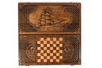 Classic Sail Design Braid Motifs backgammon board - detail of the wood grain and finish