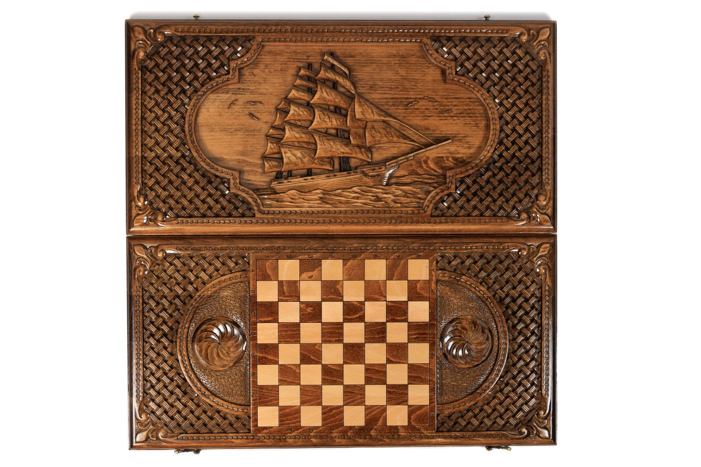 Backgammon Board - Classic Sail Wooden Design with Braid Motifs - Unumperfectus