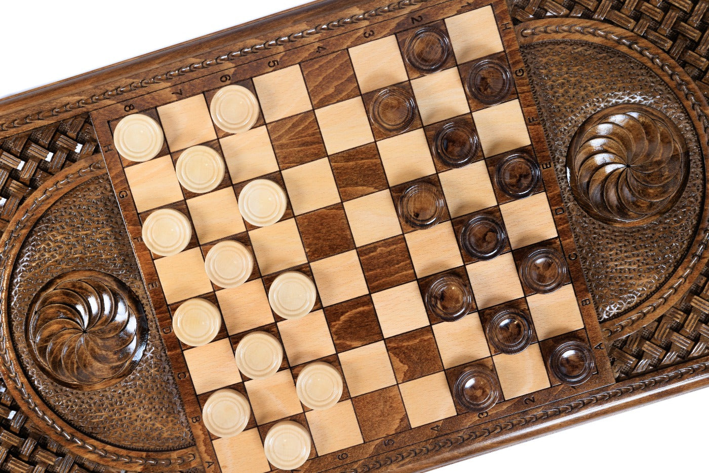 Backgammon Board - Classic Sail Wooden Design with Braid Motifs - Unumperfectus