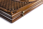 Classic Horse Braid Motifs backgammon board - close-up of the carved design