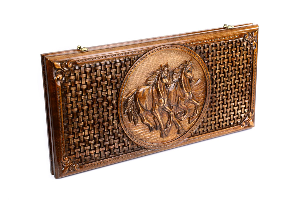 Classic Horse Wooden Backgammon Board - Braid Motifs - Unumperfectus