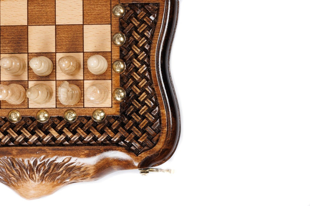 Wooden Carved Chess Set & Backgammon With Ornamental Braid 50 cm / 19.7" - Unumperfectus