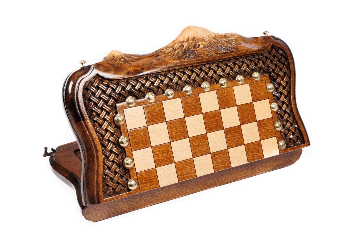 Wooden Carved Chess Set & Backgammon With Ornamental Braid 50 cm / 19.7" - Unumperfectus